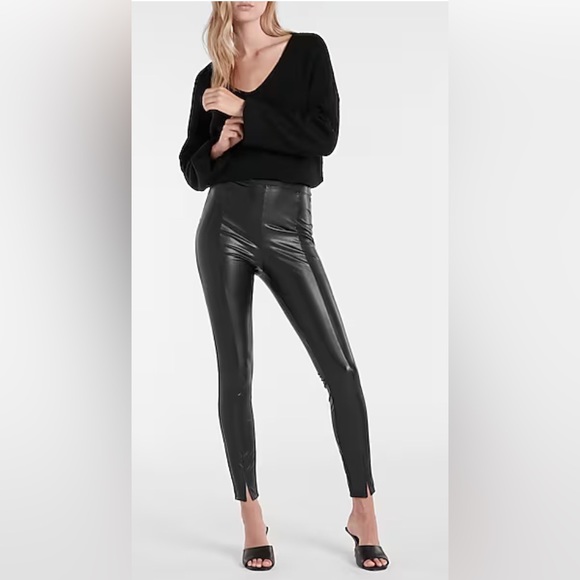 Express Pants - Express Super High Waisted Faux Leather Front Slit Leggings Women’s Size Large